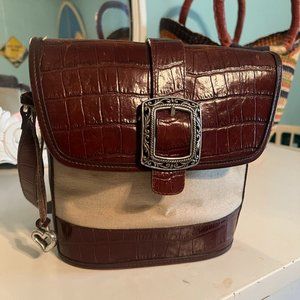 Vintage Brighton Canvas and Brown Croc Faux Leather Cross Body Shoulder Bag